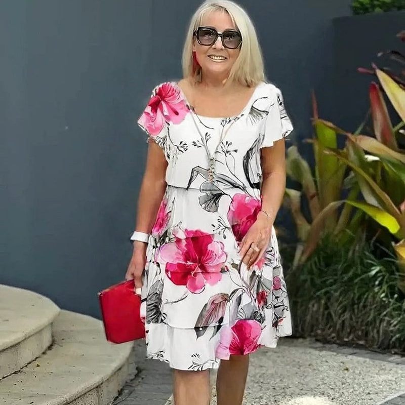 Blomstret sommerkjole med vannfall og justerbare stropper – Leona
