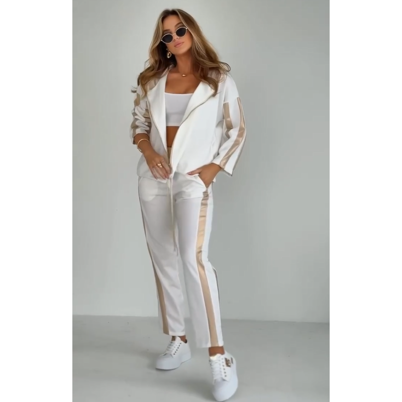 Striped casual two-piece set with hood & waist tie – Cosima