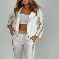 Striped casual two-piece set with hood & waist tie – Cosima