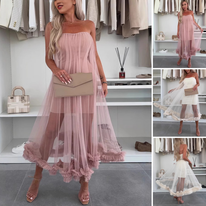 Off-shoulder tulle dress with ruffles – Nea