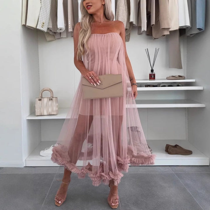 Off-shoulder tulle dress with ruffles – Nea