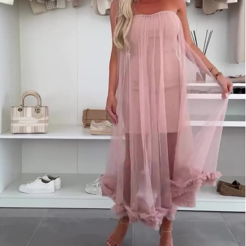 Off-shoulder tulle dress with ruffles – Nea
