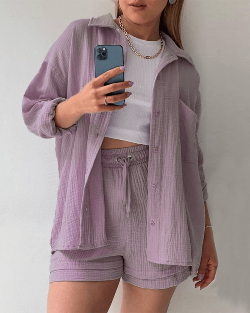 Two-piece women's summer outfit with shirt and pants – Mila