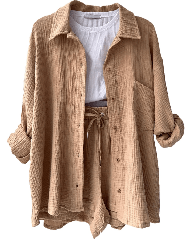 Two-piece women's summer outfit with shirt and pants – Mila