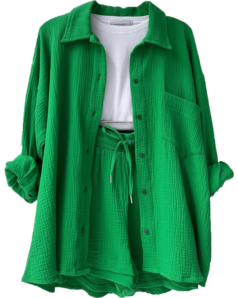 Two-piece women's summer outfit with shirt and pants – Mila