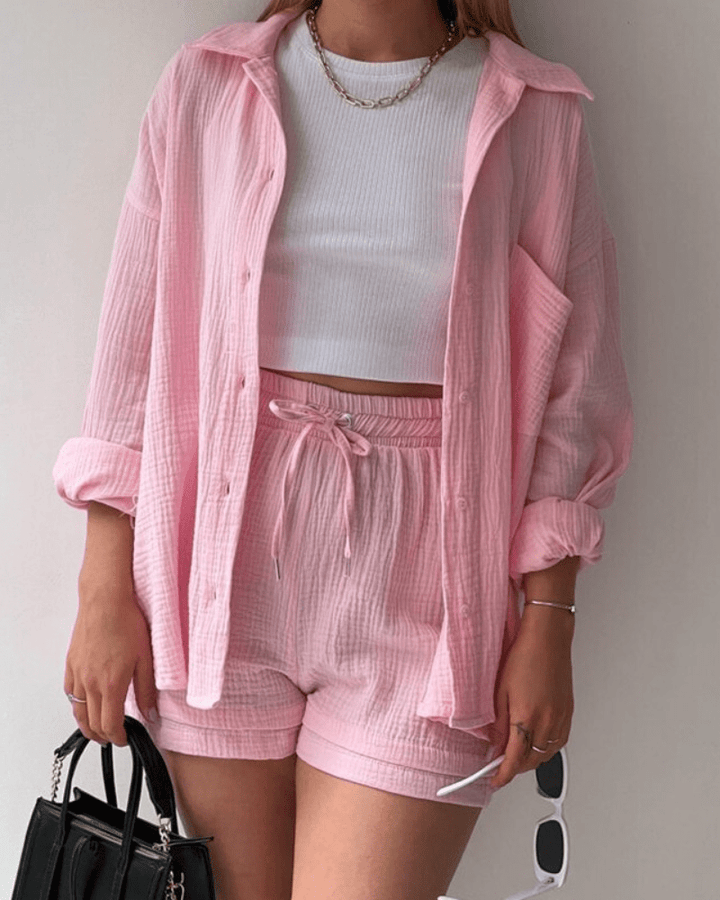 Two-piece women's summer outfit with shirt and pants – Mila