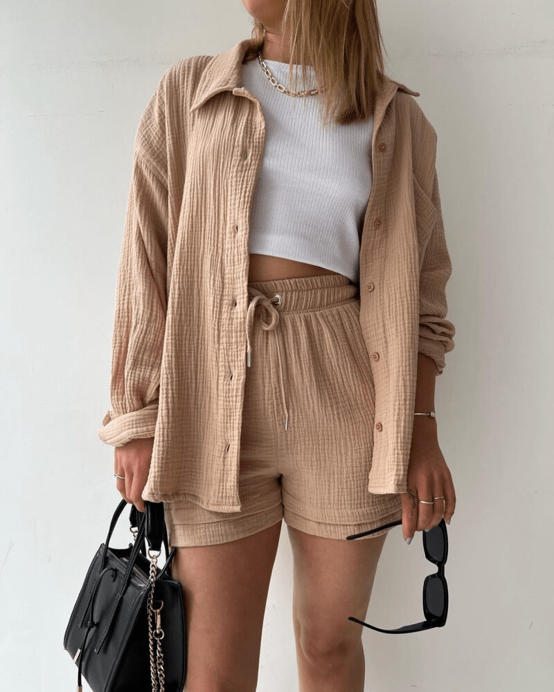 Two-piece women's summer outfit with shirt and pants – Mila
