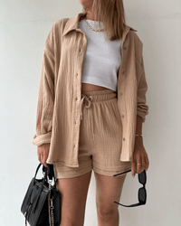 Two-piece women's summer outfit with shirt and pants – Mila