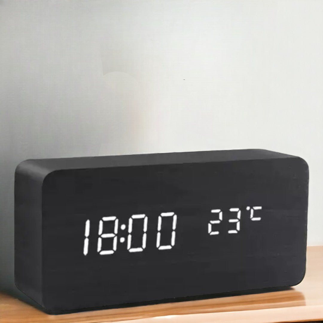 Wooden watch with LED display and voice control - EcoClock