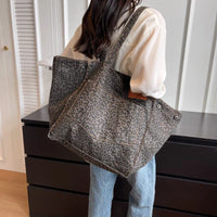 Oversized lærred skuldertaske med leopardmønster - lilla