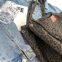 Oversized lærred skuldertaske med leopardmønster - lilla