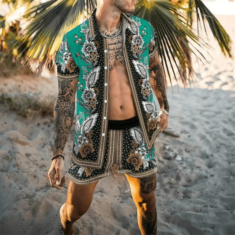 Zweiteiliges Herren Sommer Set mit Patchwork-Print – Malik