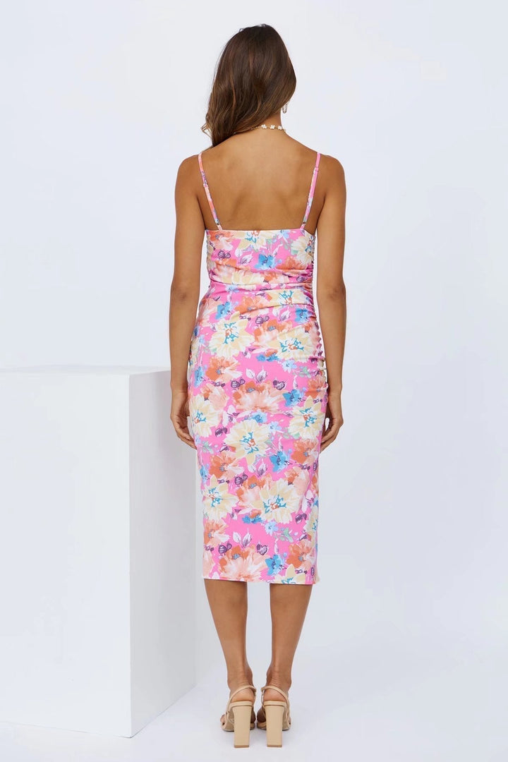 Midi summer dress with floral pattern and slit – Soléa