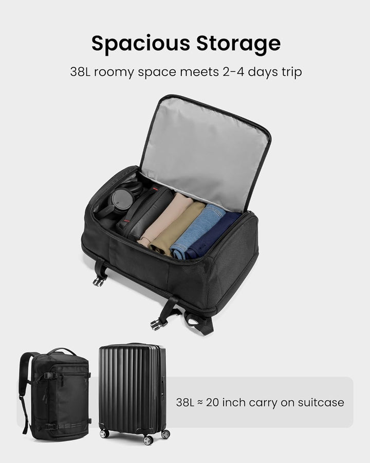 38L TSA-friendly carry-on travel backpack with laptop compartment