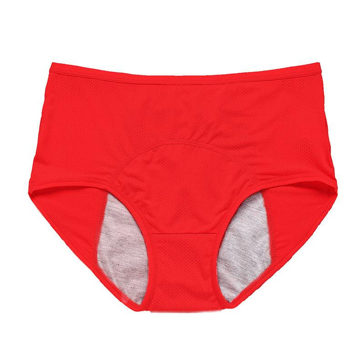 Freigestellter roter Slip mit Mesh-Struktur und grauem Saugeinsatz im Schritt, Vorderansicht. 16