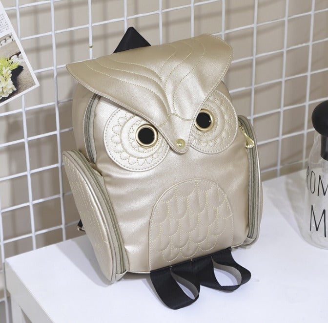 PU leather backpack with owl print for women – multi-pocket design