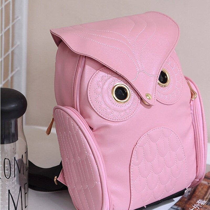 PU leather backpack with owl print for women – multi-pocket design