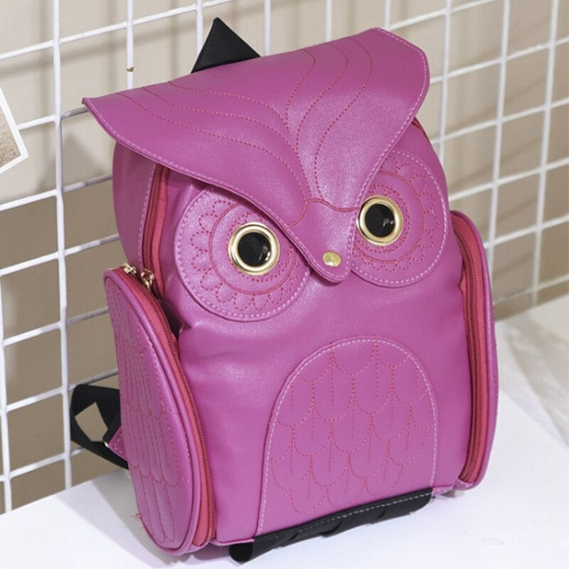PU leather backpack with owl print for women – multi-pocket design