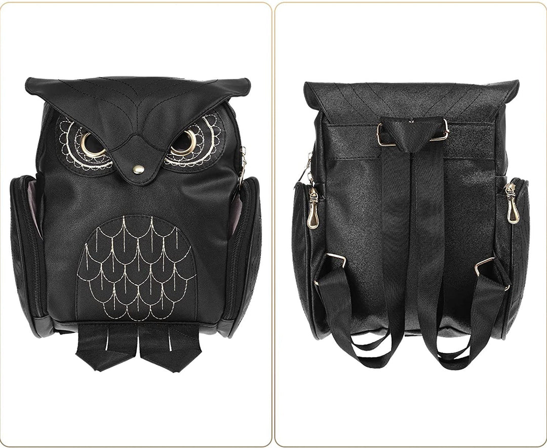 PU leather backpack with owl print for women – multi-pocket design