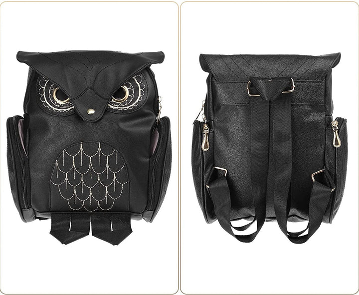 PU leather backpack with owl print for women – multi-pocket design