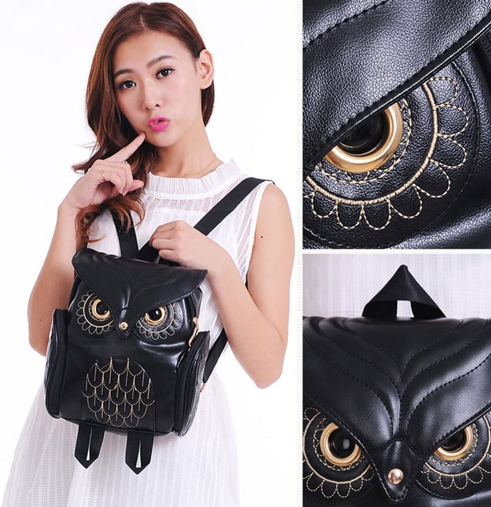 PU leather backpack with owl print for women – multi-pocket design