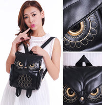 PU leather backpack with owl print for women – multi-pocket design