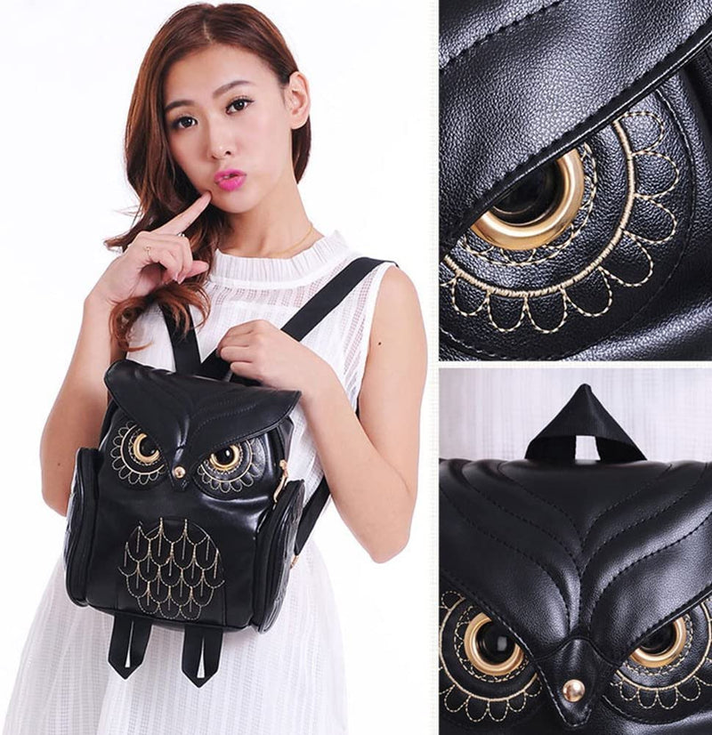 PU leather backpack with owl print for women – multi-pocket design