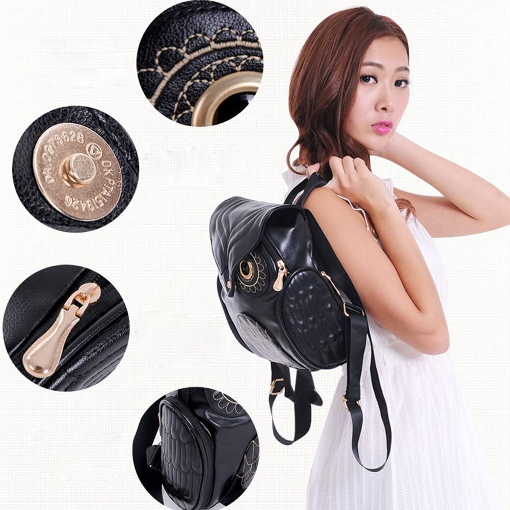 PU leather backpack with owl print for women – multi-pocket design