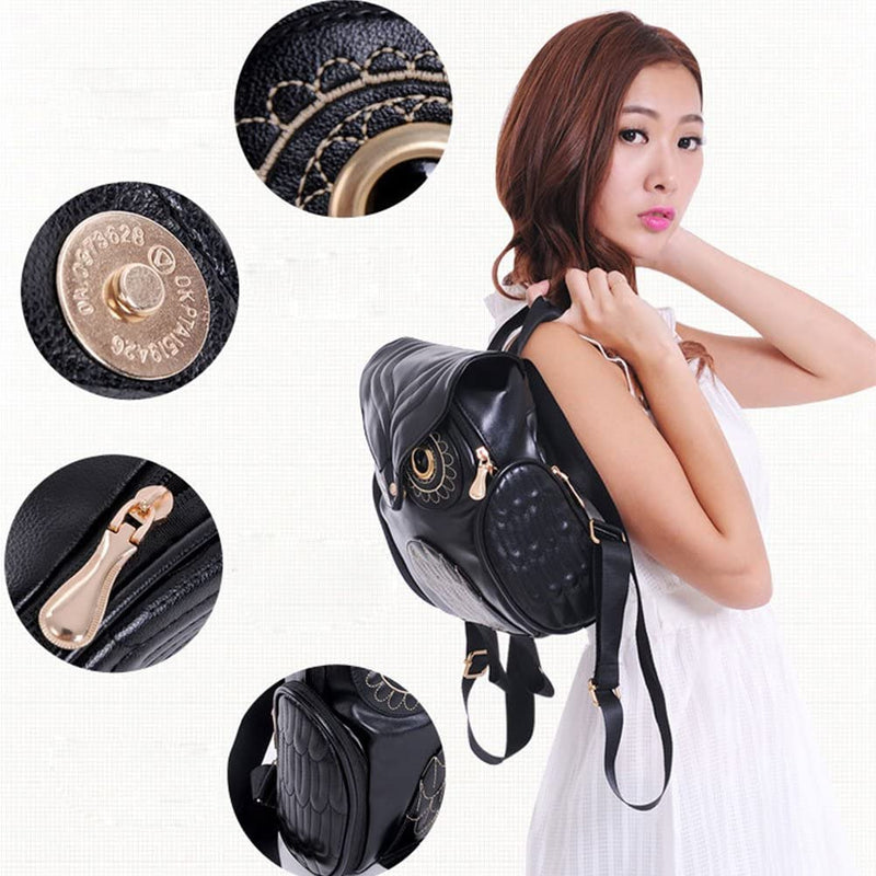 PU leather backpack with owl print for women – multi-pocket design