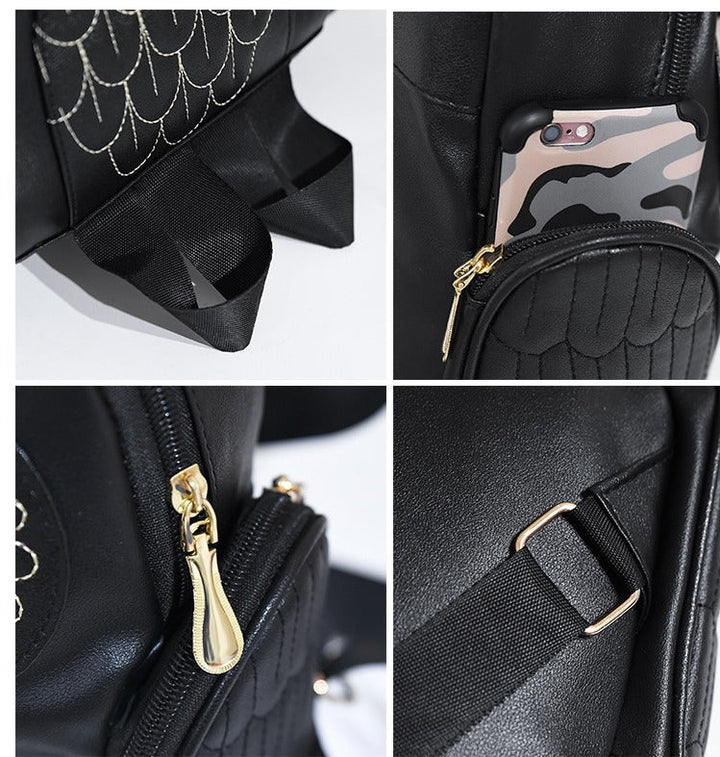 PU leather backpack with owl print for women – multi-pocket design