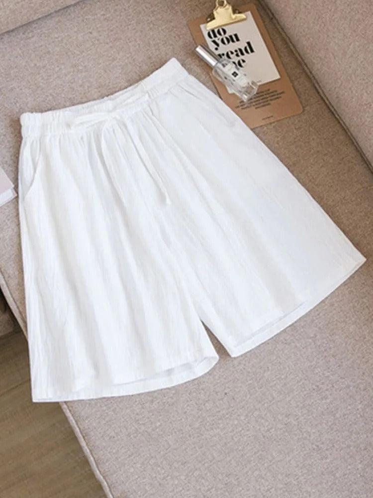 Comfortable & Airy Women's Cotton Shorts with Stretch Waist – Melina