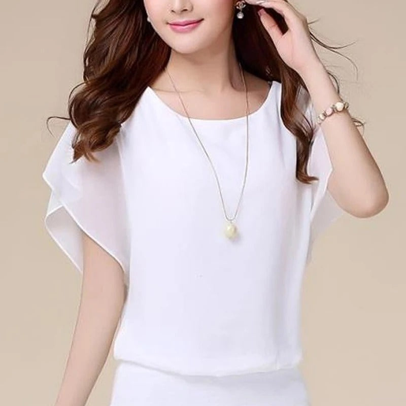 Blusa de gasa para mujer con mangas con volantes – Ariana