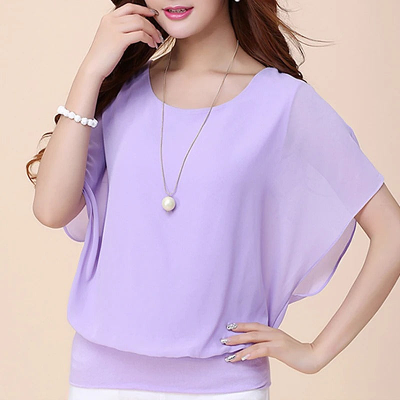 Blusa de gasa para mujer con mangas con volantes – Ariana