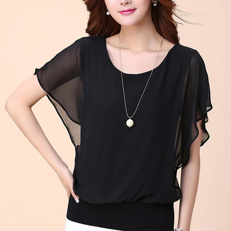 Blusa de gasa para mujer con mangas con volantes – Ariana