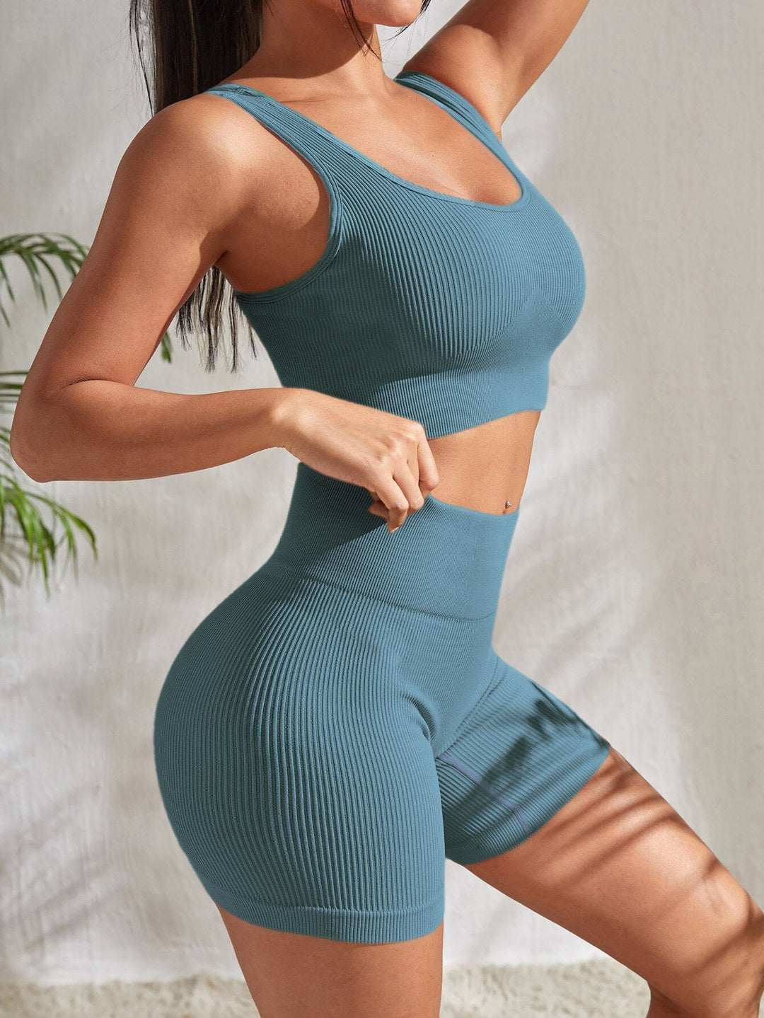 Two-piece women's fitness set with shorts & sports top – Sienna