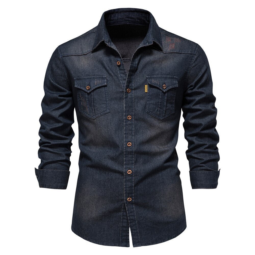 Elastic Cotton Denim Shirt - Logan