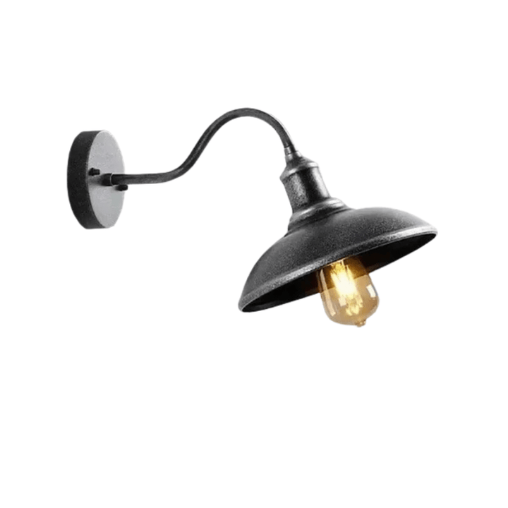 Freisteller der Wandlampe in Silberbronze mit langem, geschwungenem Arm und leuchtender Birne vor weißem Hintergrund. 8