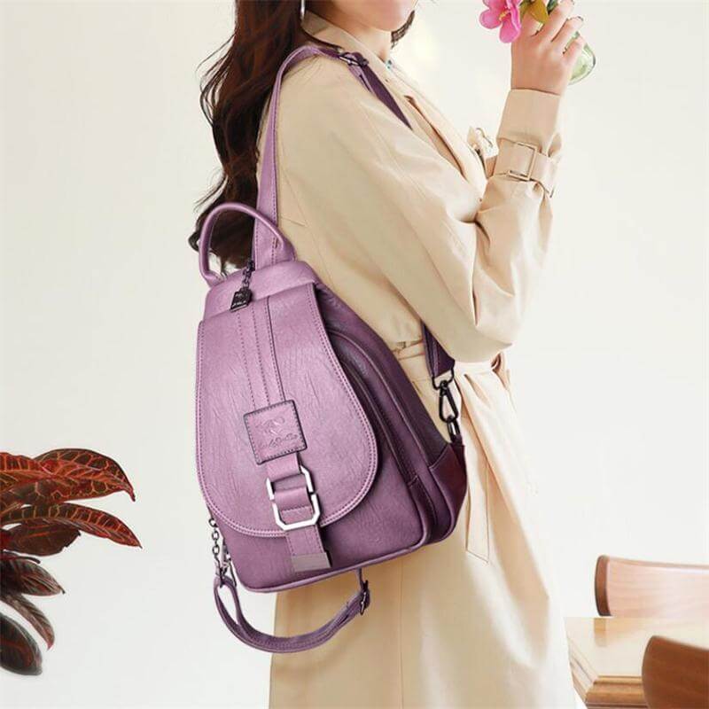 Premium waterproof leather backpack for women