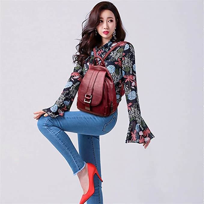 Premium waterproof leather backpack for women
