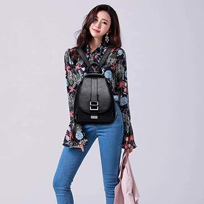 Premium waterproof leather backpack for women