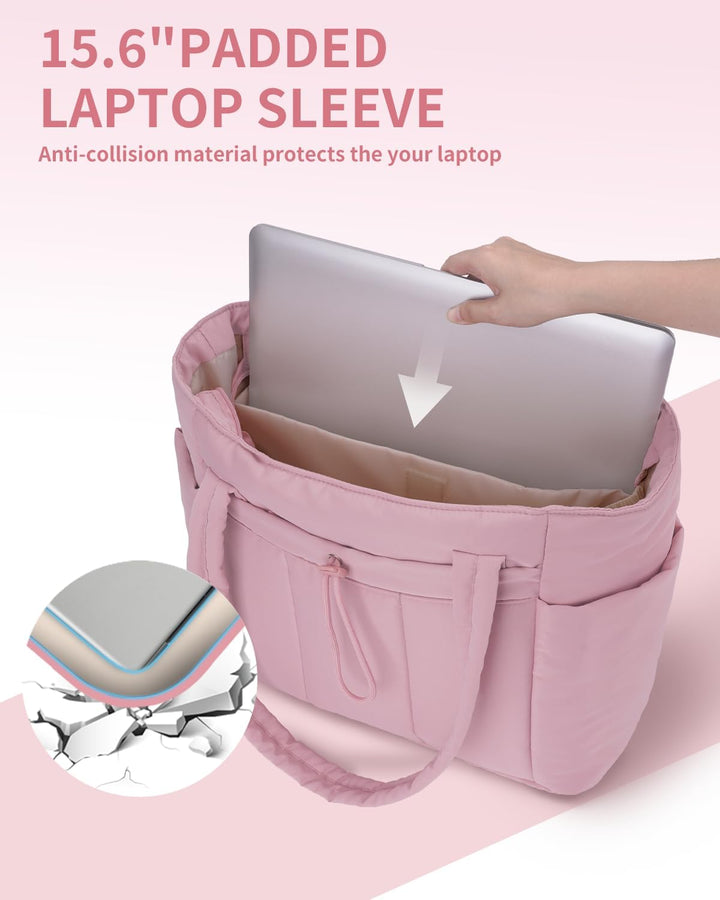 Bolso tote acolchado con portavasos y compartimento para portátil para viajes y trabajo