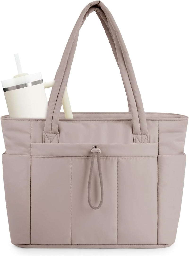 Bolso tote acolchado con portavasos y compartimento para portátil para viajes y trabajo