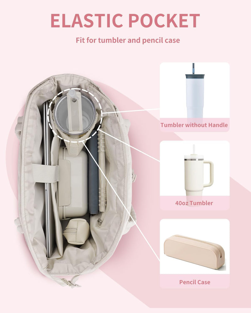 Bolso tote acolchado con portavasos y compartimento para portátil para viajes y trabajo
