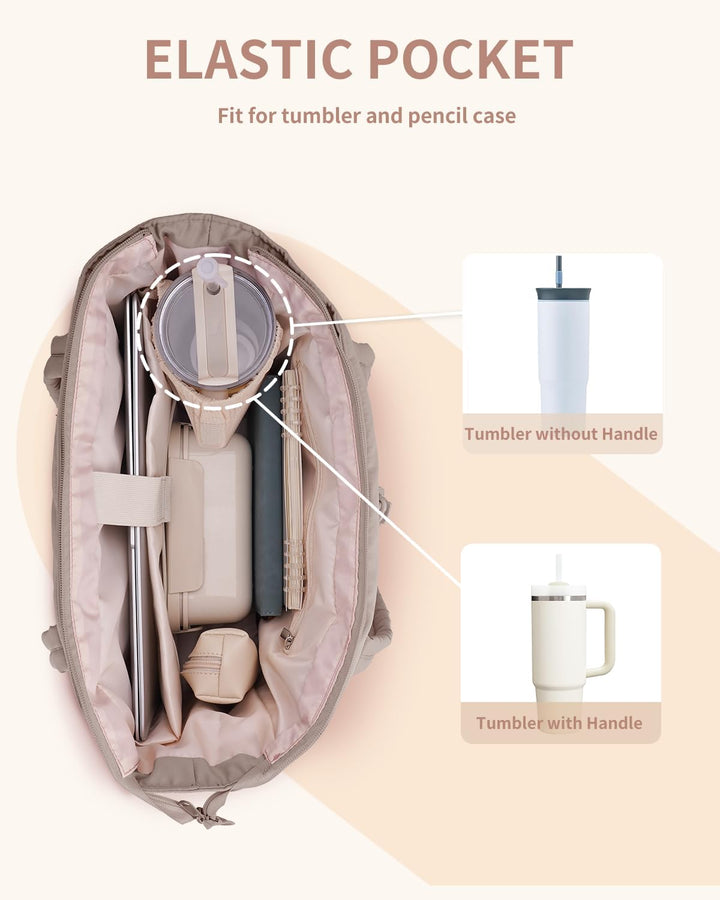 Bolso tote acolchado con portavasos y compartimento para portátil para viajes y trabajo