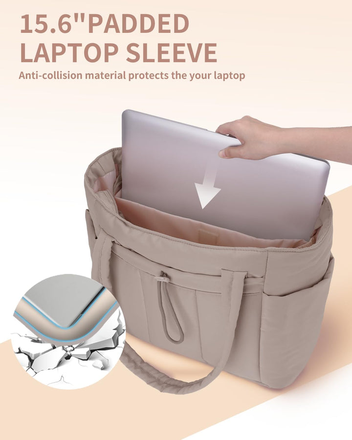 Bolso tote acolchado con portavasos y compartimento para portátil para viajes y trabajo