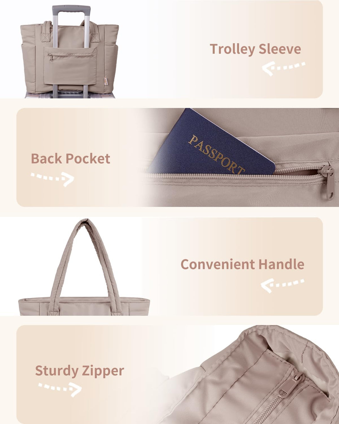 Bolso tote acolchado con portavasos y compartimento para portátil para viajes y trabajo