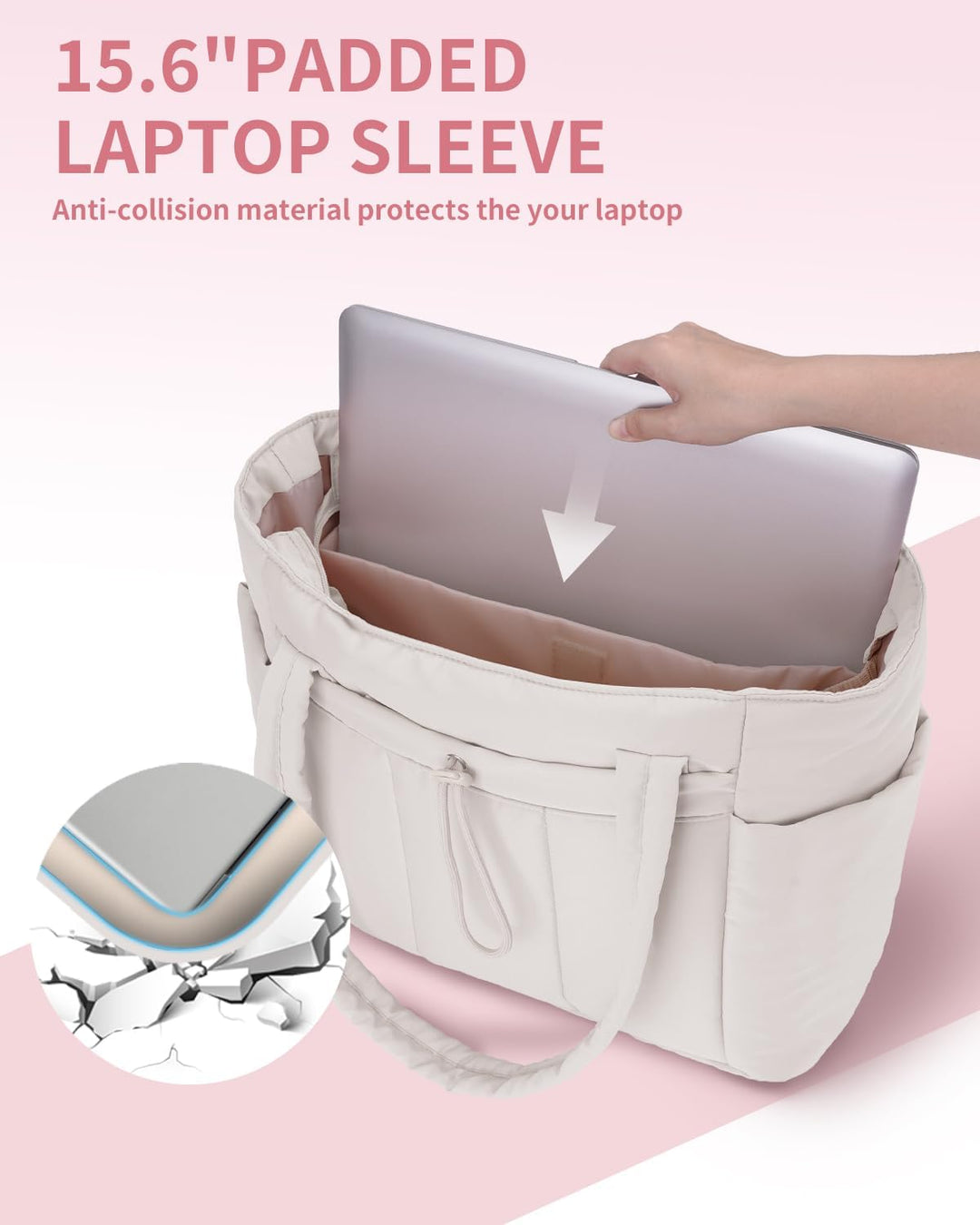 Bolso tote acolchado con portavasos y compartimento para portátil para viajes y trabajo
