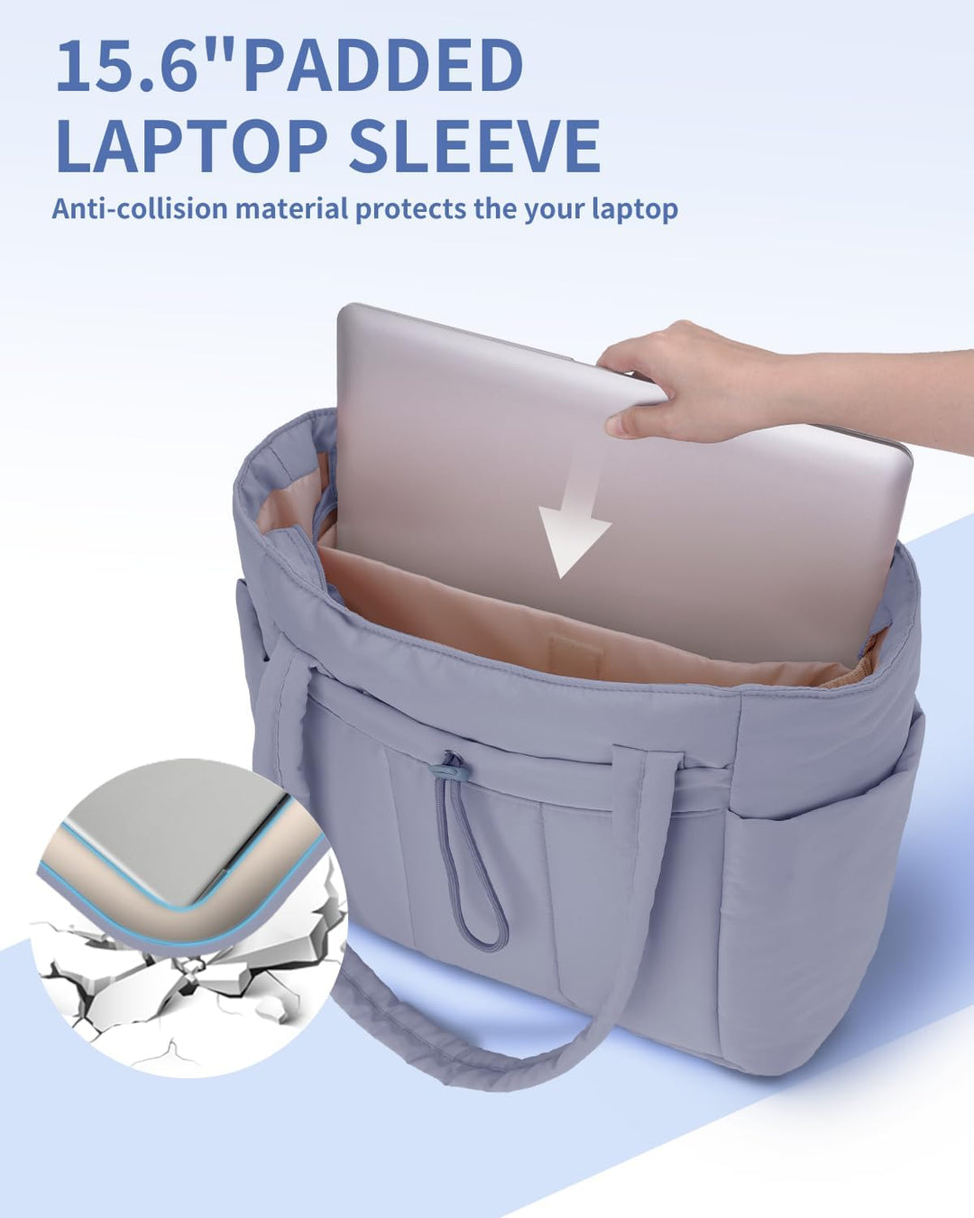Bolso tote acolchado con portavasos y compartimento para portátil para viajes y trabajo
