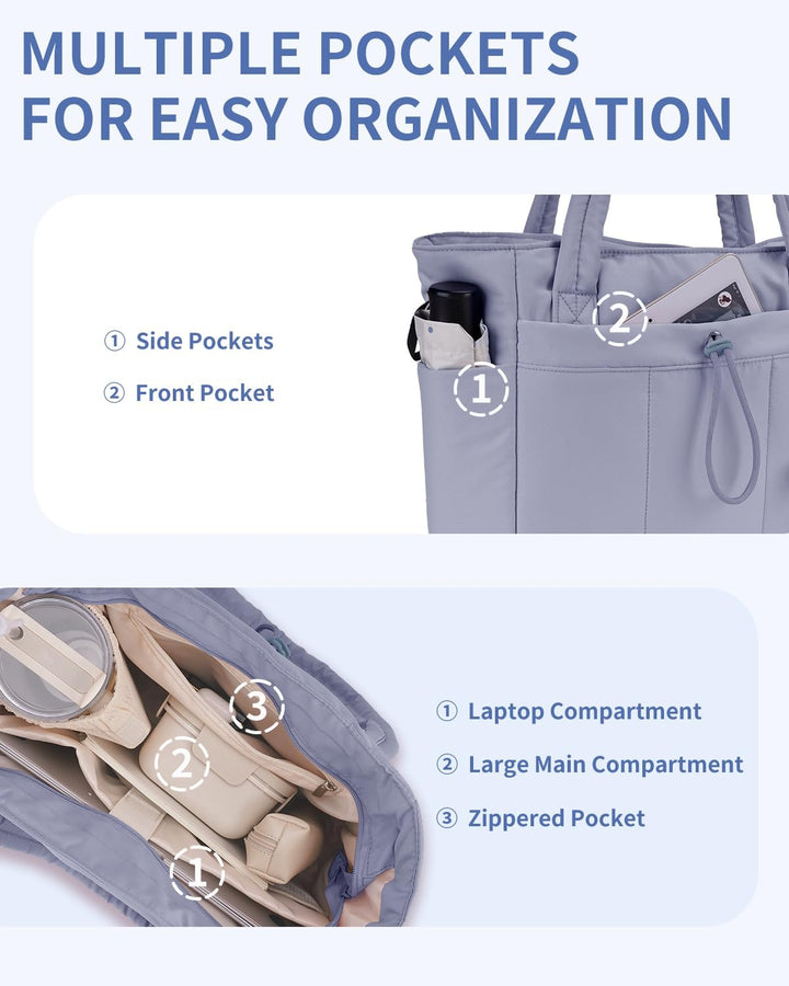 Bolso tote acolchado con portavasos y compartimento para portátil para viajes y trabajo