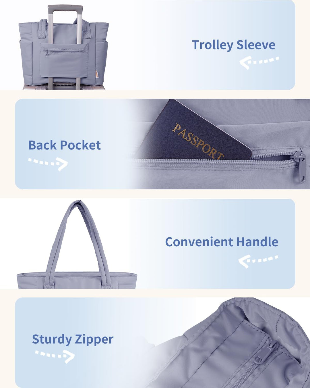 Bolso tote acolchado con portavasos y compartimento para portátil para viajes y trabajo
